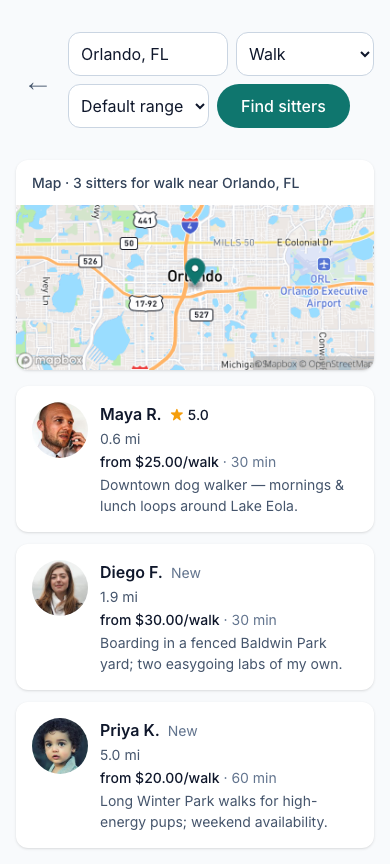 Find a sitter — screenshot