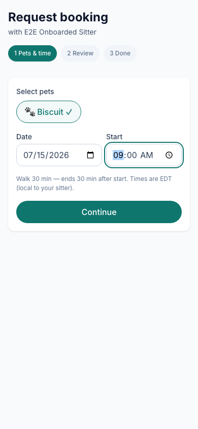 Request a booking — screenshot