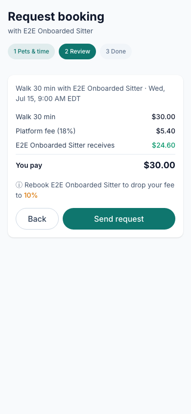 Request a booking — screenshot